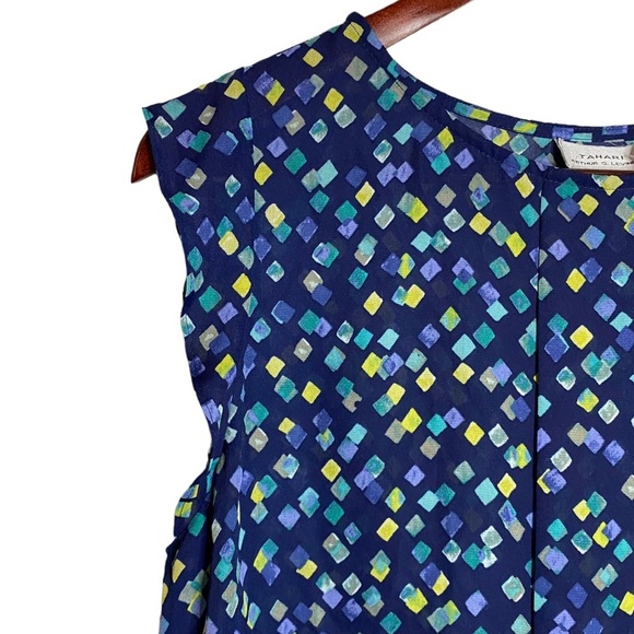 Tahari Arthur S Levine Abstract Geometric Print Blue Green Sleeveless Blouse M - Picture 6 of 16